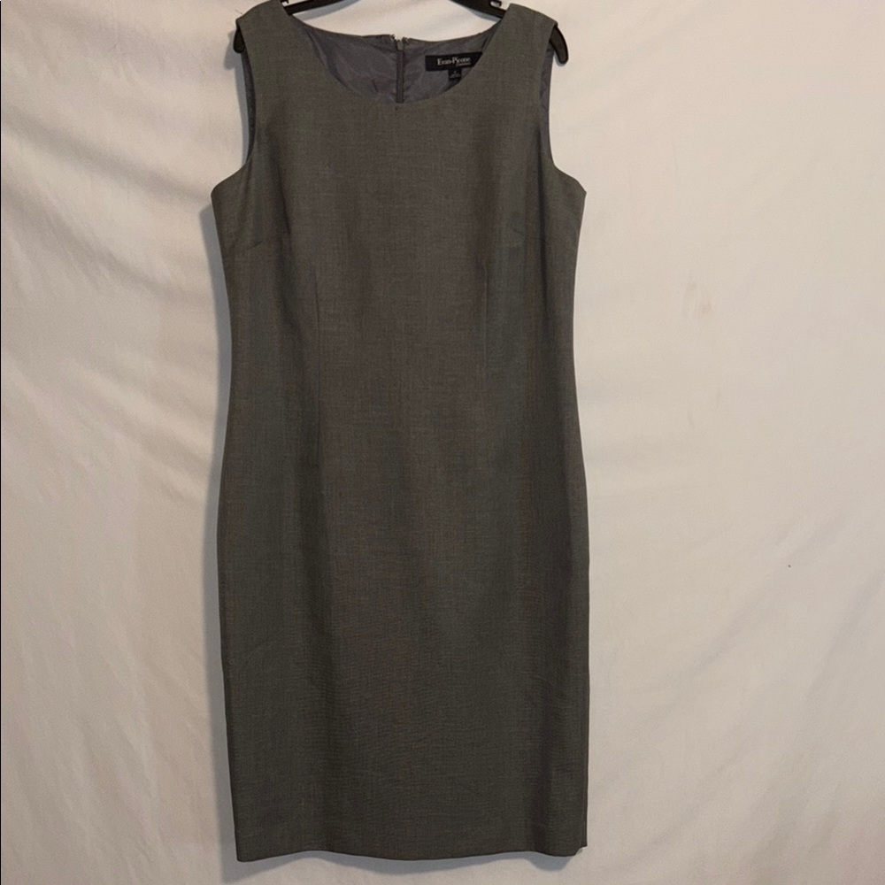 Evan Picone Gray Sheath Midi Dress Sleeveless Scoop Neck Work